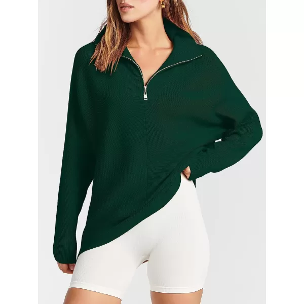 imageANRABESS Womens 14 Zipper V Neck Collared Long Batwing Sleeve Oversized Slouchy High Low Knit Tunic SweaterOpal Green