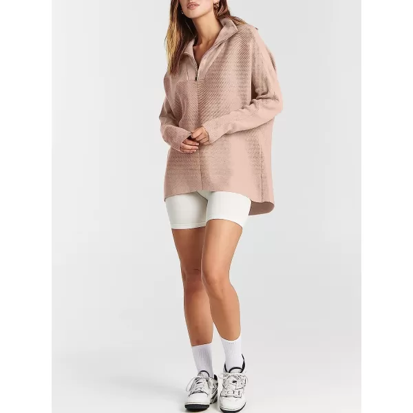 imageANRABESS Womens 14 Zipper V Neck Collared Long Batwing Sleeve Oversized Slouchy High Low Knit Tunic SweaterPink