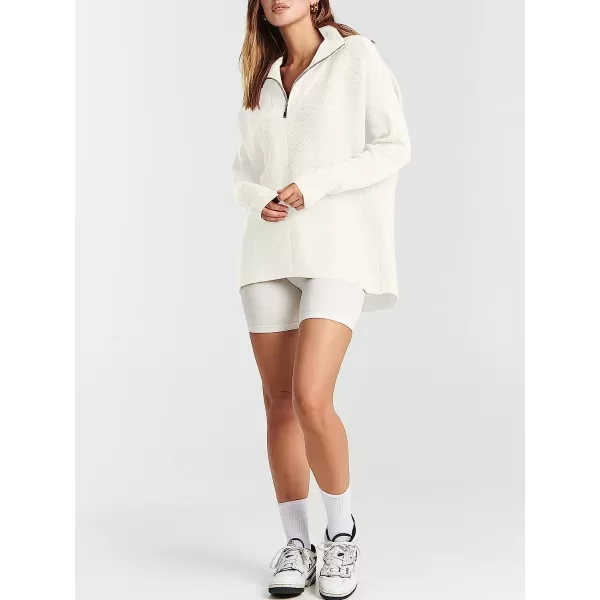 imageANRABESS Womens 14 Zipper V Neck Collared Long Batwing Sleeve Oversized Slouchy High Low Knit Tunic SweaterWhite