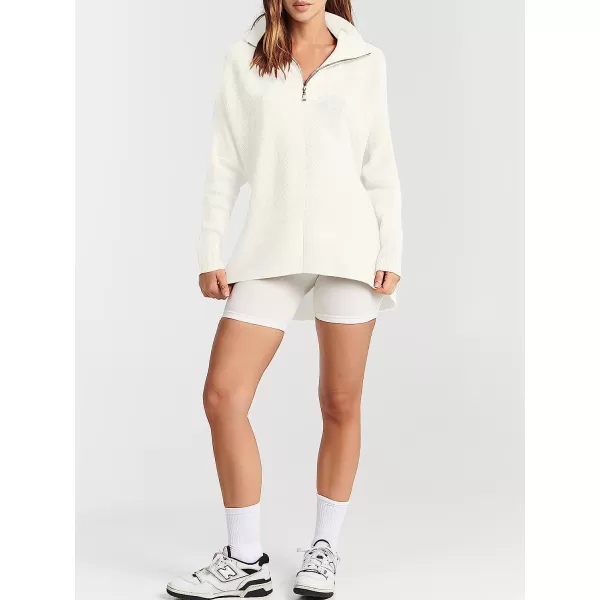 imageANRABESS Womens 14 Zipper V Neck Collared Long Batwing Sleeve Oversized Slouchy High Low Knit Tunic SweaterWhite