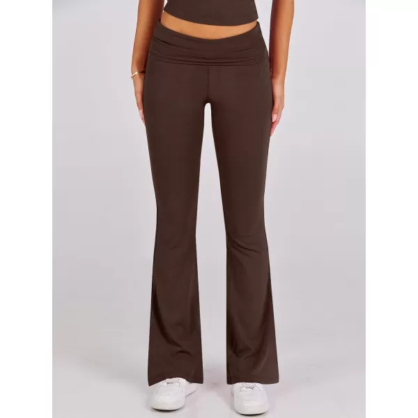 imageANRABESS Womens 2 Piece Lounge Sets Foldover Flare Pants Set Shorts Sleeve Y2K Cropped Top Casual Outfits PajamasBrown