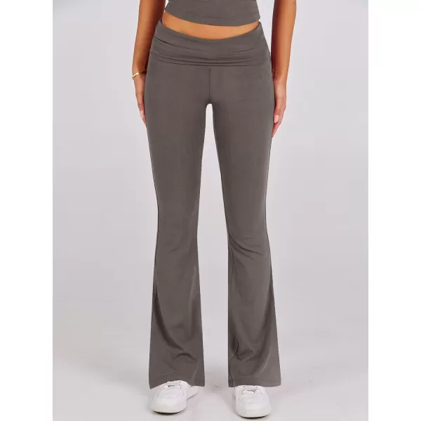 imageANRABESS Womens 2 Piece Lounge Sets Foldover Flare Pants Set Shorts Sleeve Y2K Cropped Top Casual Outfits PajamasDeep Gray