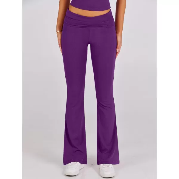 imageANRABESS Womens 2 Piece Lounge Sets Foldover Flare Pants Set Shorts Sleeve Y2K Cropped Top Casual Outfits PajamasDeep Purple