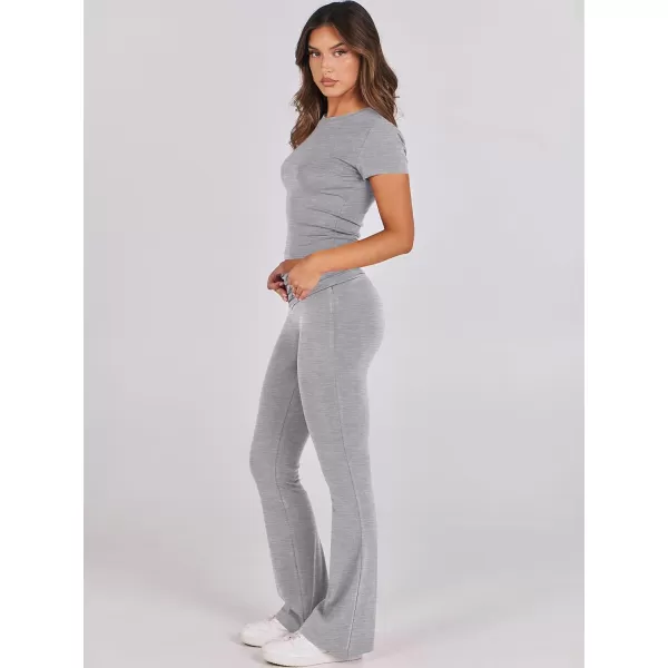 imageANRABESS Womens 2 Piece Lounge Sets Foldover Flare Pants Set Shorts Sleeve Y2K Cropped Top Casual Outfits PajamasGrey