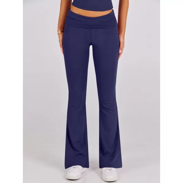 imageANRABESS Womens 2 Piece Lounge Sets Foldover Flare Pants Set Shorts Sleeve Y2K Cropped Top Casual Outfits PajamasNavy Blue