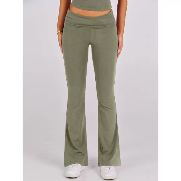 imageANRABESS Womens 2 Piece Lounge Sets Foldover Flare Pants Set Shorts Sleeve Y2K Cropped Top Casual Outfits PajamasOlive