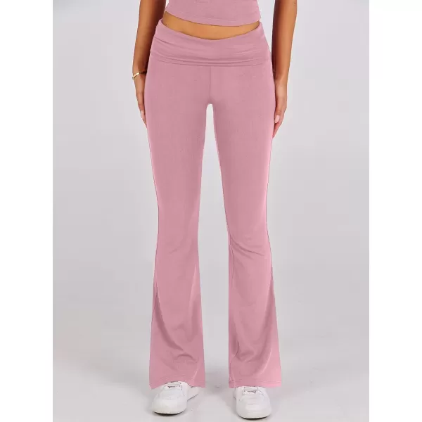 imageANRABESS Womens 2 Piece Lounge Sets Foldover Flare Pants Set Shorts Sleeve Y2K Cropped Top Casual Outfits PajamasPink