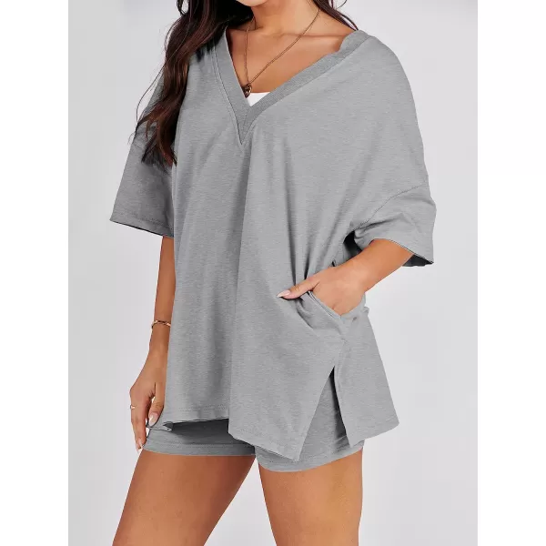 imageANRABESS Womens 2 Piece Outfit Sets Casual Oversized Reversible TShirt Tops Biker Shorts Workout Sports TracksuitGery