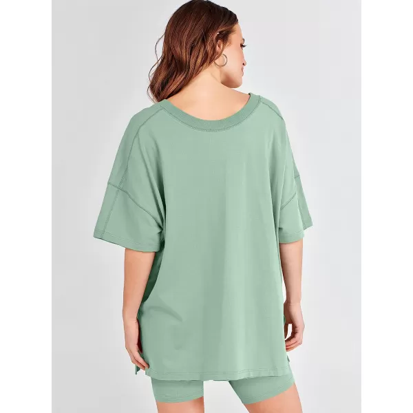 imageANRABESS Womens 2 Piece Outfit Sets Casual Oversized Reversible TShirt Tops Biker Shorts Workout Sports TracksuitLight Green
