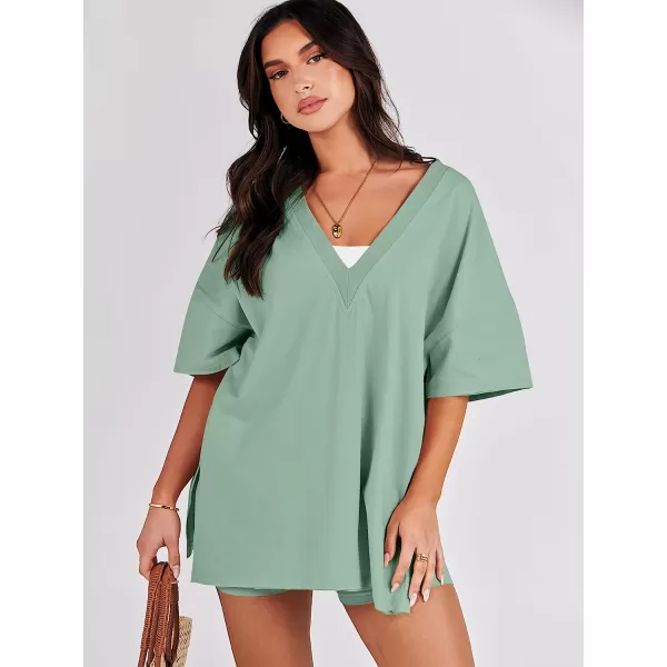 imageANRABESS Womens 2 Piece Outfit Sets Casual Oversized Reversible TShirt Tops Biker Shorts Workout Sports TracksuitLight Green