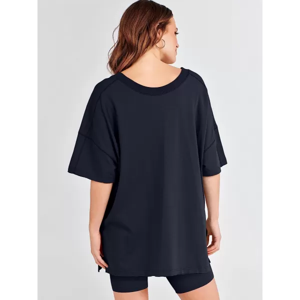 imageANRABESS Womens 2 Piece Outfit Sets Casual Oversized Reversible TShirt Tops Biker Shorts Workout Sports TracksuitNavy Blue