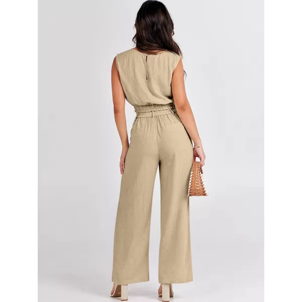 imageANRABESS Womens 2 Piece Outfits Linen Crop Tank Top Lounge Matching Sets amp Wide Leg Pants Tracksuits with PocketsApricot