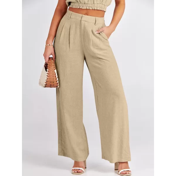 imageANRABESS Womens 2 Piece Outfits Linen Crop Tank Top Lounge Matching Sets amp Wide Leg Pants Tracksuits with PocketsApricot