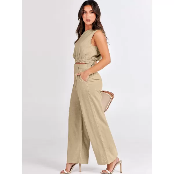 imageANRABESS Womens 2 Piece Outfits Linen Crop Tank Top Lounge Matching Sets amp Wide Leg Pants Tracksuits with PocketsApricot
