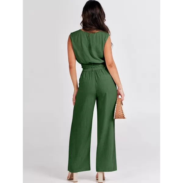 imageANRABESS Womens 2 Piece Outfits Linen Crop Tank Top Lounge Matching Sets amp Wide Leg Pants Tracksuits with PocketsGreen