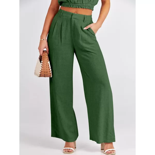 imageANRABESS Womens 2 Piece Outfits Linen Crop Tank Top Lounge Matching Sets amp Wide Leg Pants Tracksuits with PocketsGreen