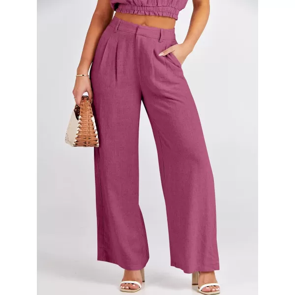 imageANRABESS Womens 2 Piece Outfits Linen Crop Tank Top Lounge Matching Sets amp Wide Leg Pants Tracksuits with PocketsHot Pink