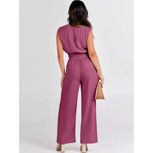 imageANRABESS Womens 2 Piece Outfits Linen Crop Tank Top Lounge Matching Sets amp Wide Leg Pants Tracksuits with PocketsHot Pink