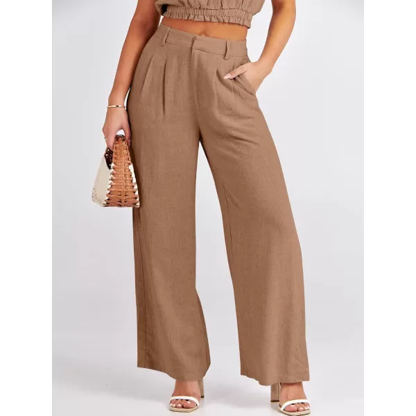imageANRABESS Womens 2 Piece Outfits Linen Crop Tank Top Lounge Matching Sets amp Wide Leg Pants Tracksuits with PocketsKhaki