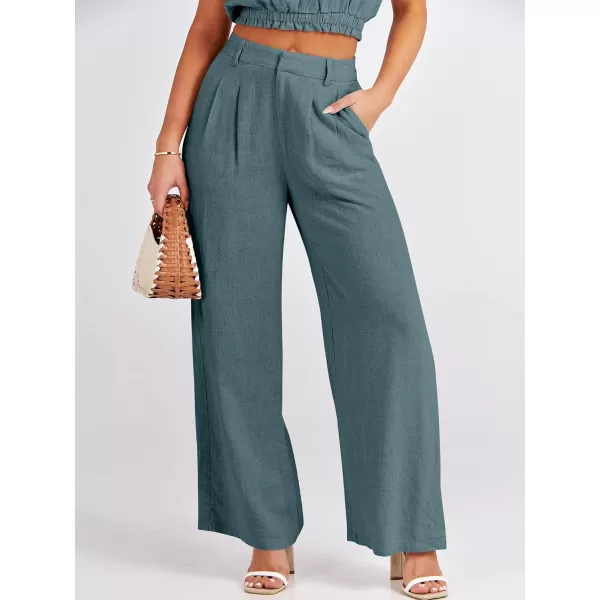 imageANRABESS Womens 2 Piece Outfits Linen Crop Tank Top Lounge Matching Sets amp Wide Leg Pants Tracksuits with PocketsLake