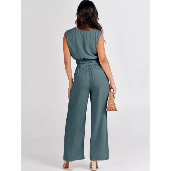 imageANRABESS Womens 2 Piece Outfits Linen Crop Tank Top Lounge Matching Sets amp Wide Leg Pants Tracksuits with PocketsLake