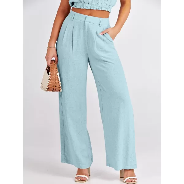 imageANRABESS Womens 2 Piece Outfits Linen Crop Tank Top Lounge Matching Sets amp Wide Leg Pants Tracksuits with PocketsLight Bule