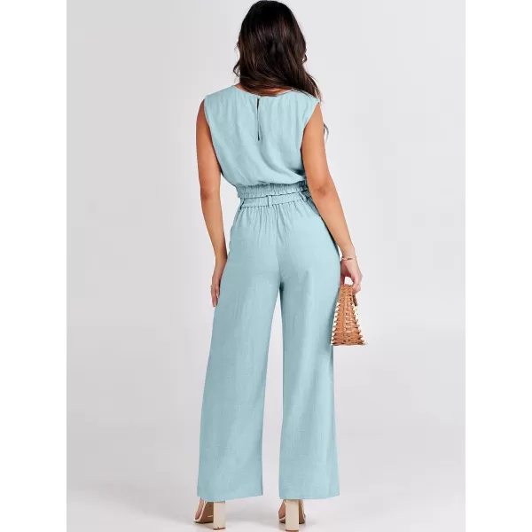 imageANRABESS Womens 2 Piece Outfits Linen Crop Tank Top Lounge Matching Sets amp Wide Leg Pants Tracksuits with PocketsLight Bule