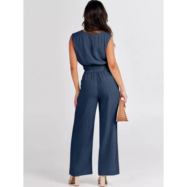 imageANRABESS Womens 2 Piece Outfits Linen Crop Tank Top Lounge Matching Sets amp Wide Leg Pants Tracksuits with PocketsNavy Blue
