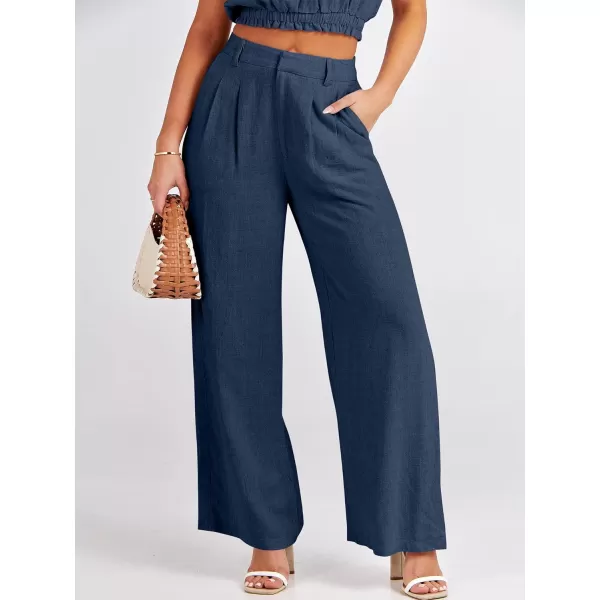 imageANRABESS Womens 2 Piece Outfits Linen Crop Tank Top Lounge Matching Sets amp Wide Leg Pants Tracksuits with PocketsNavy Blue