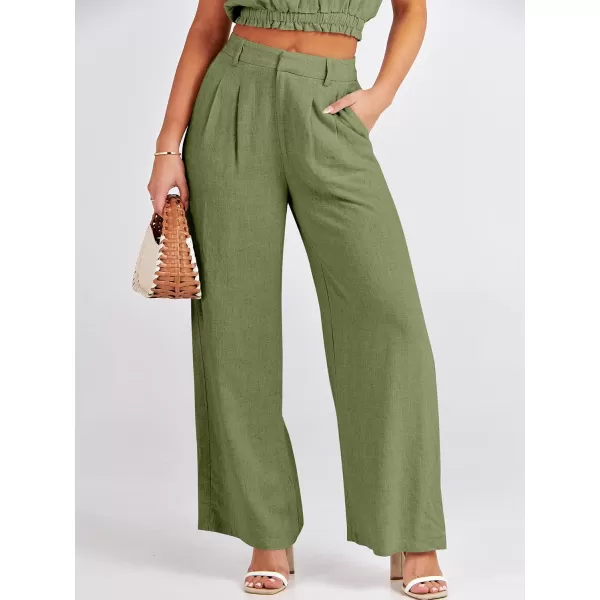imageANRABESS Womens 2 Piece Outfits Linen Crop Tank Top Lounge Matching Sets amp Wide Leg Pants Tracksuits with PocketsOlive