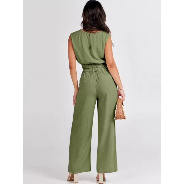 imageANRABESS Womens 2 Piece Outfits Linen Crop Tank Top Lounge Matching Sets amp Wide Leg Pants Tracksuits with PocketsOlive