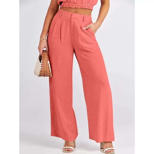 imageANRABESS Womens 2 Piece Outfits Linen Crop Tank Top Lounge Matching Sets amp Wide Leg Pants Tracksuits with PocketsPeach