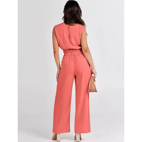 imageANRABESS Womens 2 Piece Outfits Linen Crop Tank Top Lounge Matching Sets amp Wide Leg Pants Tracksuits with PocketsPeach