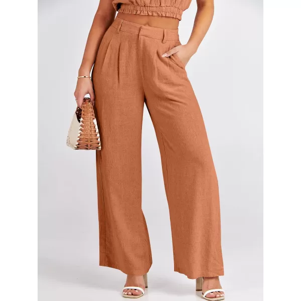 imageANRABESS Womens 2 Piece Outfits Linen Crop Tank Top Lounge Matching Sets amp Wide Leg Pants Tracksuits with PocketsRust