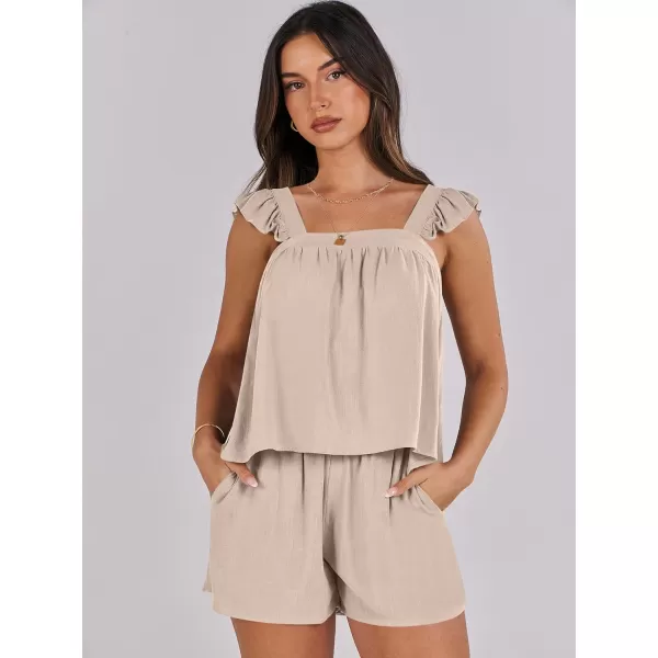 imageANRABESS Womens 2 Piece Outfits Linen Set 2024 Summer Cami Sleeveless Crop Top Shorts Vacation Matching Lounge SetAlmond