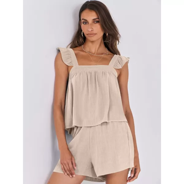 imageANRABESS Womens 2 Piece Outfits Linen Set 2024 Summer Cami Sleeveless Crop Top Shorts Vacation Matching Lounge SetAlmond