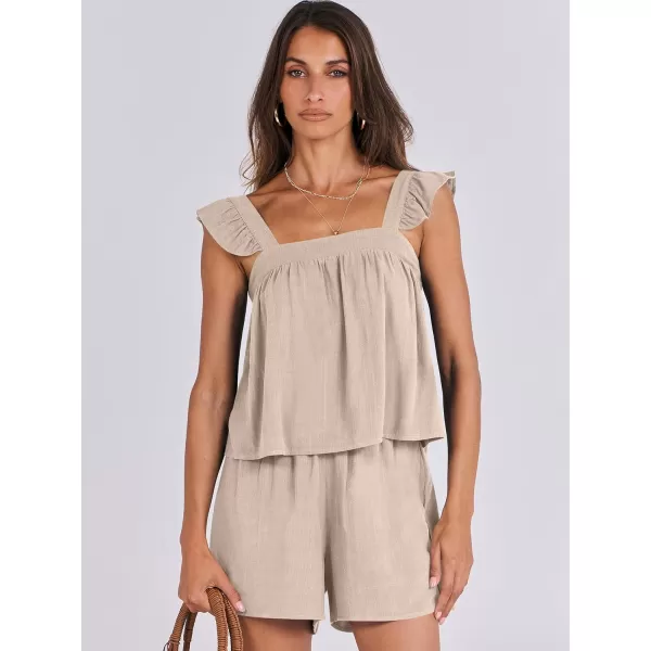 imageANRABESS Womens 2 Piece Outfits Linen Set 2024 Summer Cami Sleeveless Crop Top Shorts Vacation Matching Lounge SetAlmond