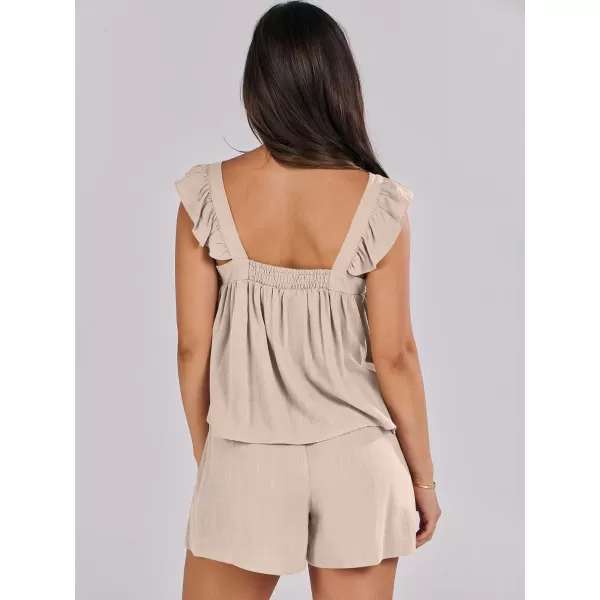 imageANRABESS Womens 2 Piece Outfits Linen Set 2024 Summer Cami Sleeveless Crop Top Shorts Vacation Matching Lounge SetAlmond