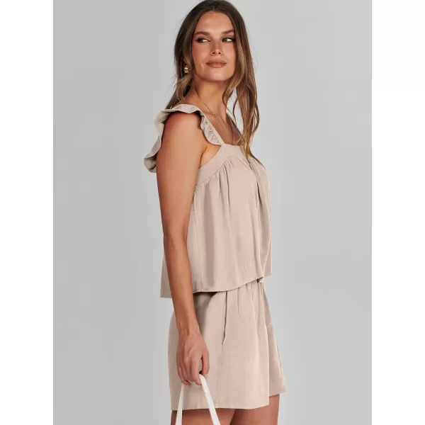 imageANRABESS Womens 2 Piece Outfits Linen Set 2024 Summer Cami Sleeveless Crop Top Shorts Vacation Matching Lounge SetAlmond