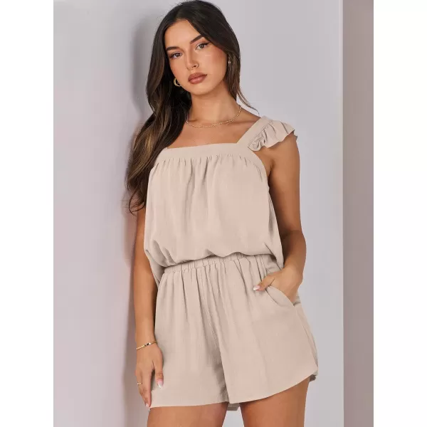 imageANRABESS Womens 2 Piece Outfits Linen Set 2024 Summer Cami Sleeveless Crop Top Shorts Vacation Matching Lounge SetAlmond