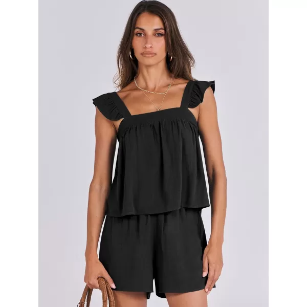 imageANRABESS Womens 2 Piece Outfits Linen Set 2024 Summer Cami Sleeveless Crop Top Shorts Vacation Matching Lounge SetBlack