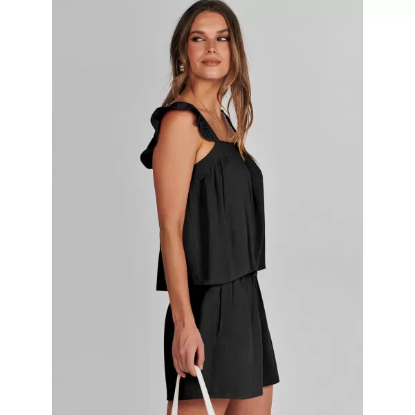 imageANRABESS Womens 2 Piece Outfits Linen Set 2024 Summer Cami Sleeveless Crop Top Shorts Vacation Matching Lounge SetBlack