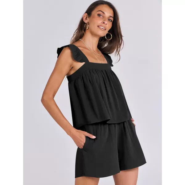 imageANRABESS Womens 2 Piece Outfits Linen Set 2024 Summer Cami Sleeveless Crop Top Shorts Vacation Matching Lounge SetBlack