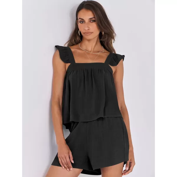 imageANRABESS Womens 2 Piece Outfits Linen Set 2024 Summer Cami Sleeveless Crop Top Shorts Vacation Matching Lounge SetBlack