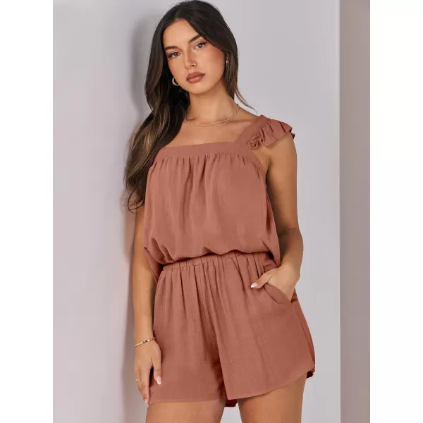 imageANRABESS Womens 2 Piece Outfits Linen Set 2024 Summer Cami Sleeveless Crop Top Shorts Vacation Matching Lounge SetBrick Red