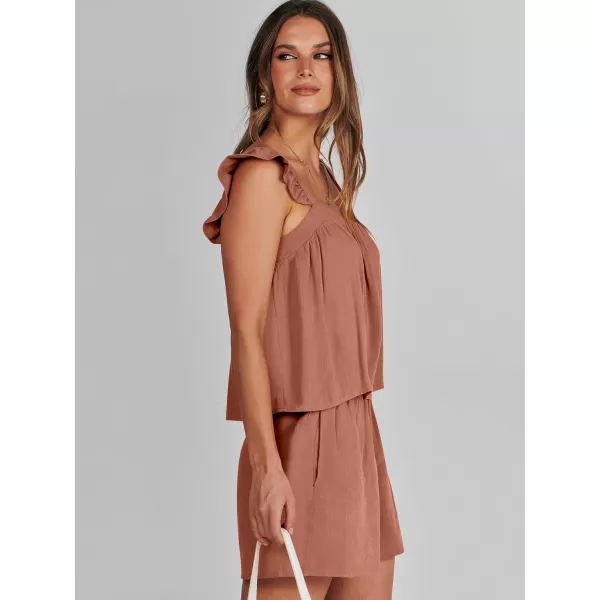 imageANRABESS Womens 2 Piece Outfits Linen Set 2024 Summer Cami Sleeveless Crop Top Shorts Vacation Matching Lounge SetBrick Red