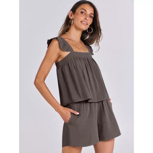 imageANRABESS Womens 2 Piece Outfits Linen Set 2024 Summer Cami Sleeveless Crop Top Shorts Vacation Matching Lounge SetCoffee