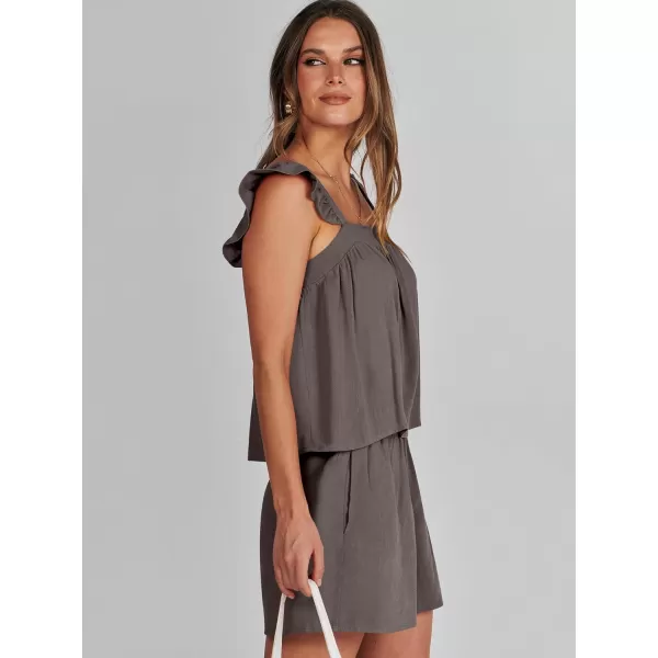 imageANRABESS Womens 2 Piece Outfits Linen Set 2024 Summer Cami Sleeveless Crop Top Shorts Vacation Matching Lounge SetCoffee