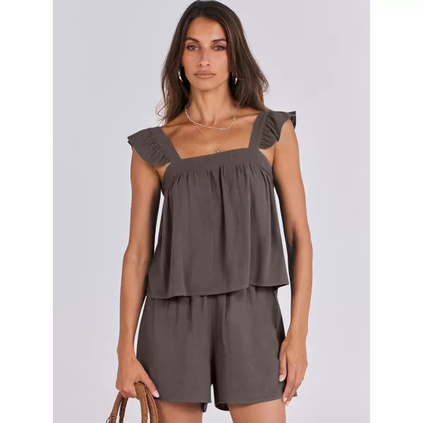 imageANRABESS Womens 2 Piece Outfits Linen Set 2024 Summer Cami Sleeveless Crop Top Shorts Vacation Matching Lounge SetCoffee