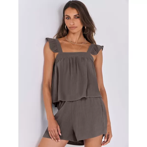 imageANRABESS Womens 2 Piece Outfits Linen Set 2024 Summer Cami Sleeveless Crop Top Shorts Vacation Matching Lounge SetCoffee
